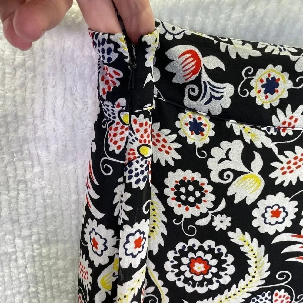 Boden Black Multicolored Floral Printed Tiered Satin Ruffle Maxi Skirt Size 8